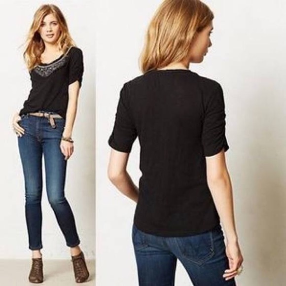 BNWT Anthropologie Deletta Beaded Neckline Shirt - Picture 1 of 7